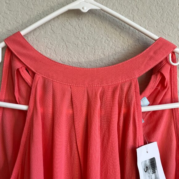 NWT She + Sky Halter Top Womens Coral Cotton Blend Pleated Swing Crop Top Size S - Picture 3 of 10
